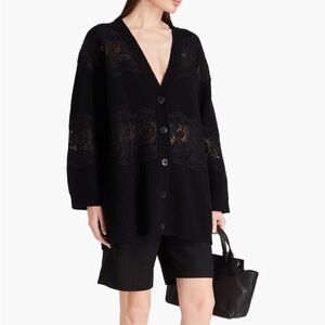 Valentino lace-trimmed ribbed wool cardigan